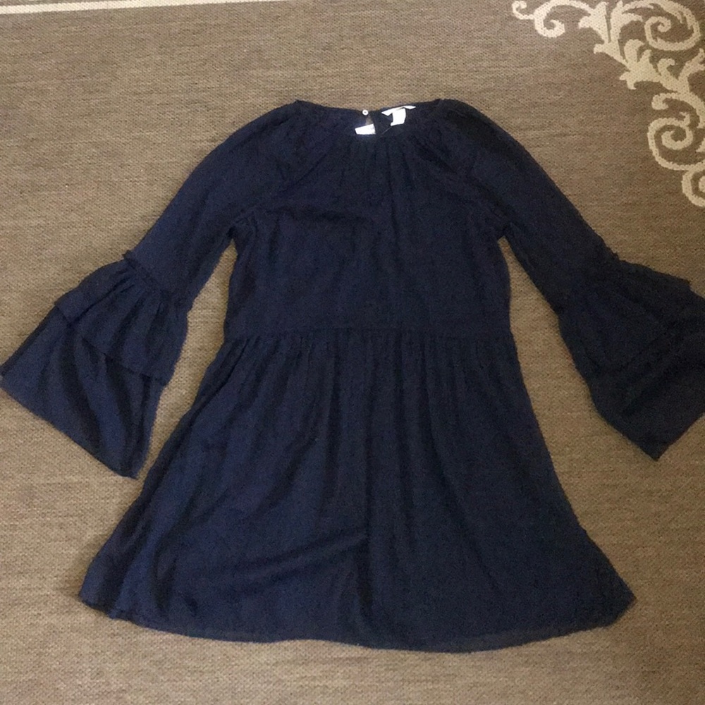 Navy Sheer Bell Sleeve Dress